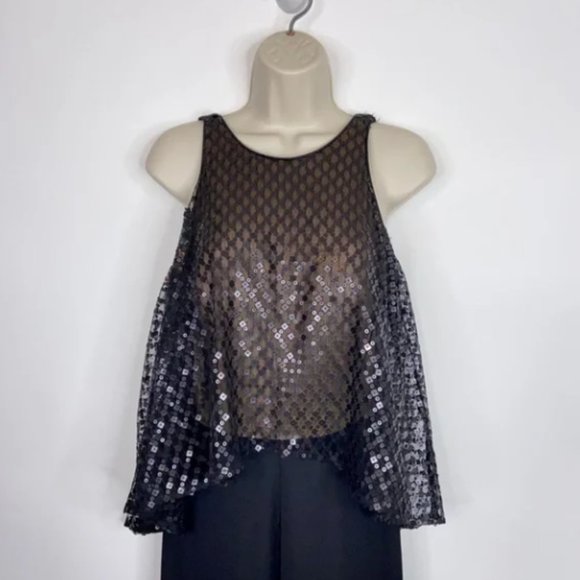 TADASHI SHOJI by SHO BLACK SEQUIN MESH OVERLaY JUMPSUIT sz 8 - Picture 6 of 6